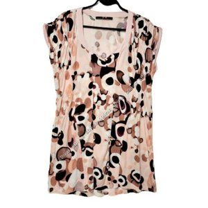 Sleeveless Casual Light Pink And Brown Polka Dot Tunic Blouse Top Size XL